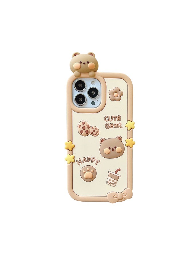 قضايا الهاتف Kawaii متوافقة مع iPhone 13 Pro Max ، قضية الدب الكرتون الجميلة مع زهرة الدب البني حالة الهاتف النساء البنات 3D غطاء السيليكون الناعم مقاوم للصدمات لـ iPhone 13 Pro Max - Image 1